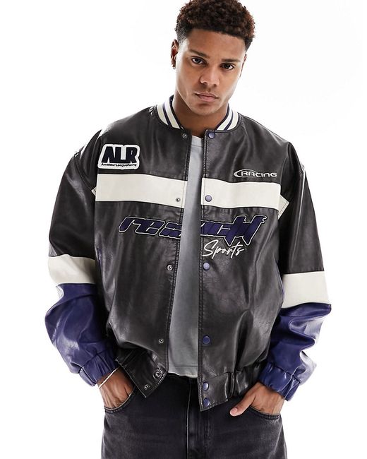 Asos Design oversized washed faux leather motocross bomber jacket