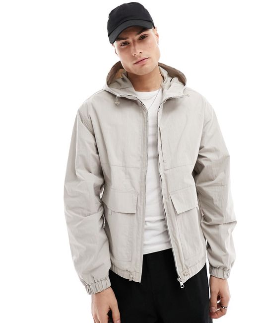 Asos Design windbreaker jacket with hood stone-