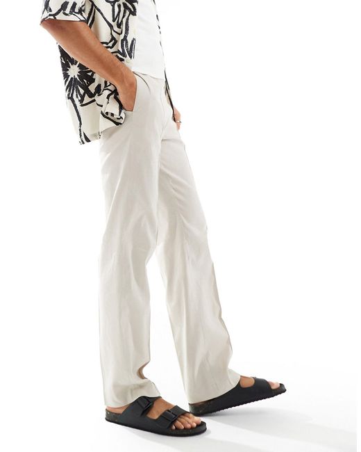 Asos Design smart straight leg linen blend pants stone-