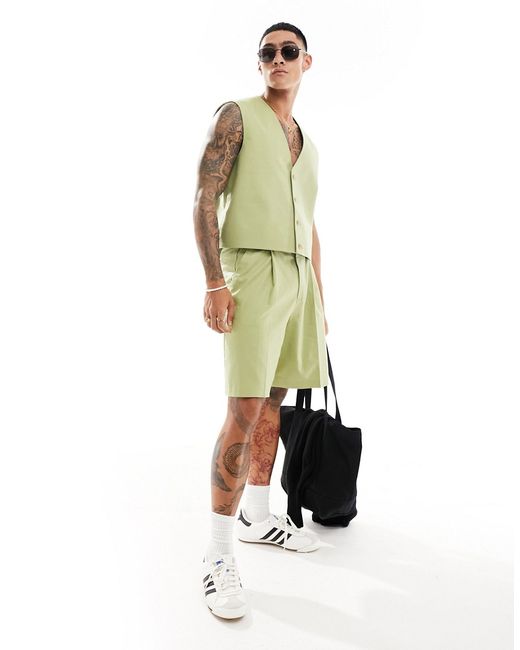 Asos Design smart wide leg linen blend shorts brown-