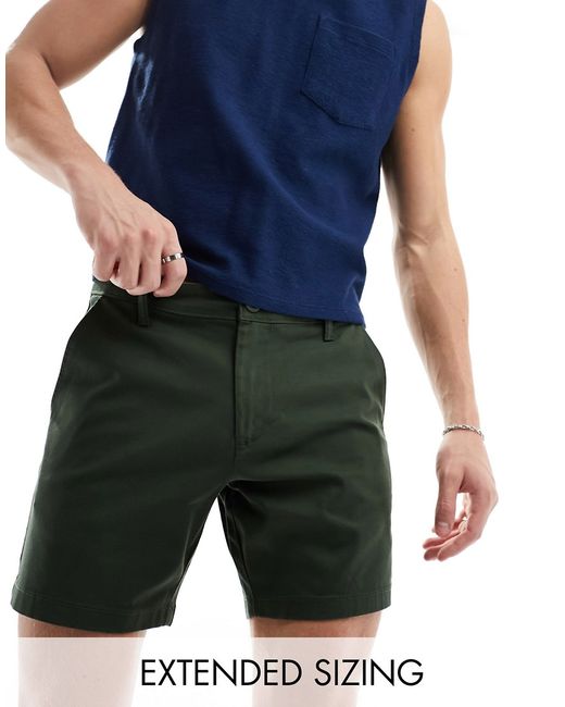 Asos Design skinny mid length chino shorts khaki-