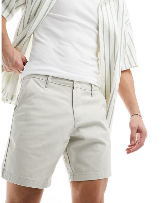 Asos Design slim stretch mid length chino shorts stone-