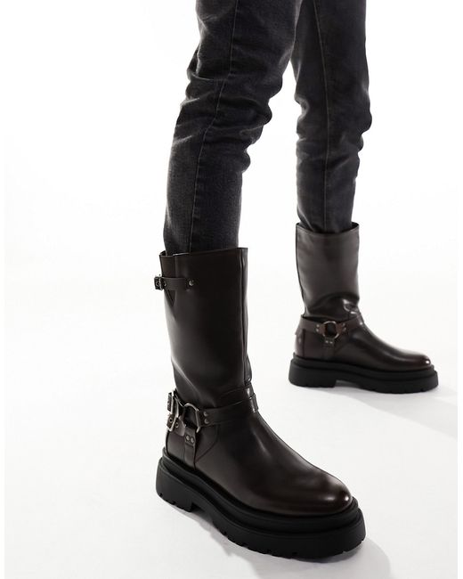 Asos Design chunky boots with vintage effect silver buckles