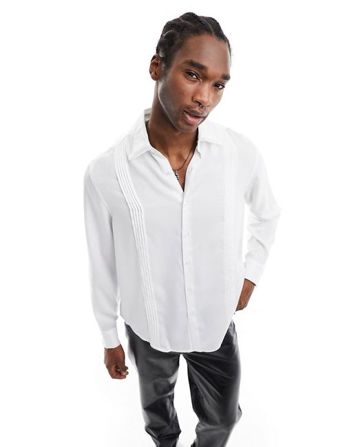 Asos Design relaxed shirt with pintuck and organza collar details