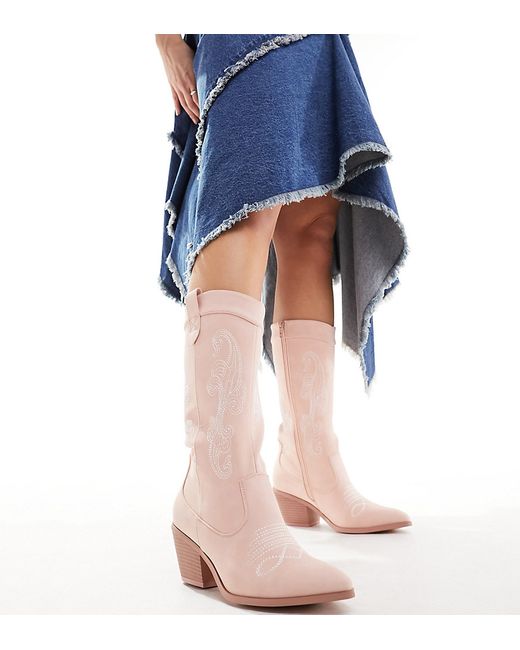 Glamorous Wide Fit western knee boots micro
