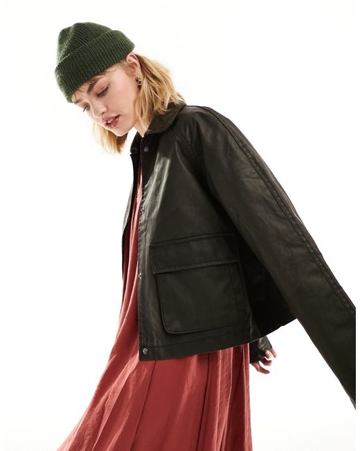 Asos Design cropped wax jacket with contrast collar