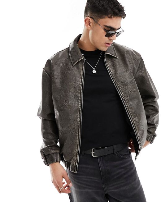 Asos Design oversized distressed faux leather bomber jacket