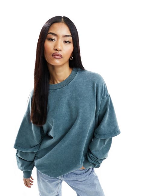 Asos Design oversized sweatshirt with double layered sleeve washed