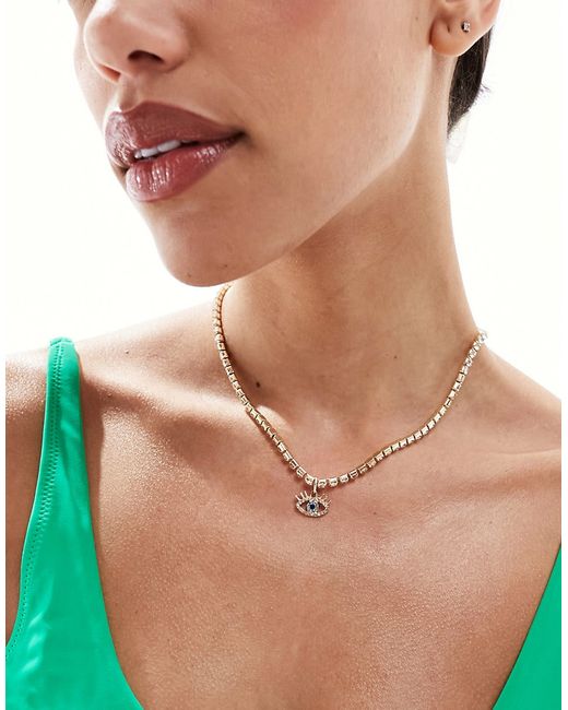 South Beach eye embellished chain choker necklace