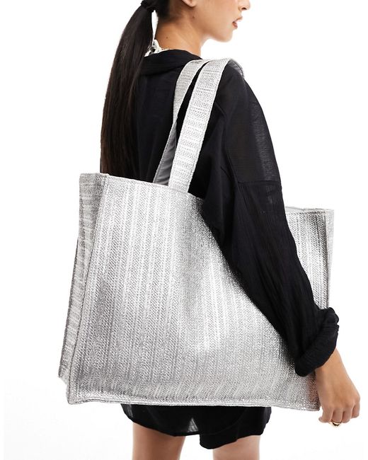 South Beach metallic woven shoulder tote bag