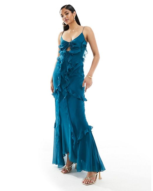 Asos Design cami ruffle maxi dress with cut out detail teal