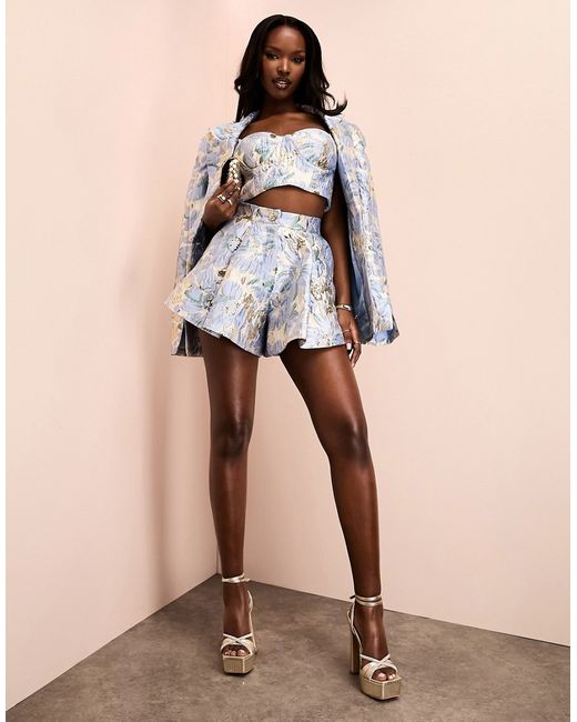 ASOS Luxe jacquard shorts blue floral print part of a set-