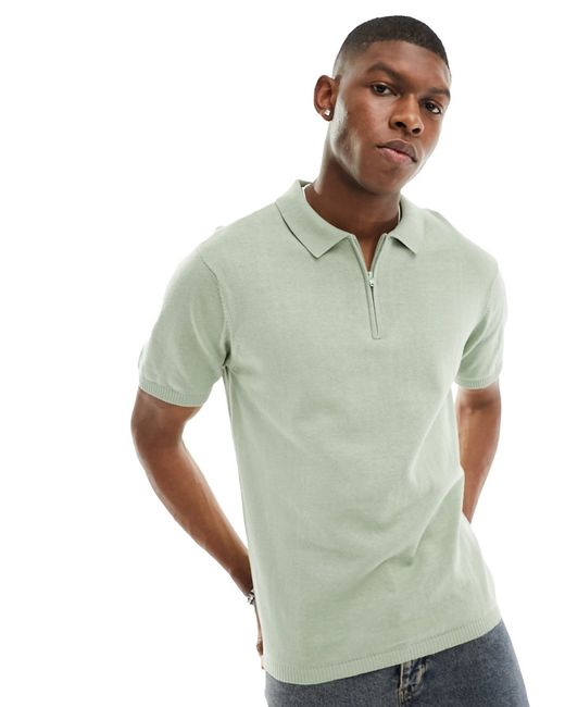 Another Influence knitted zip polo sage