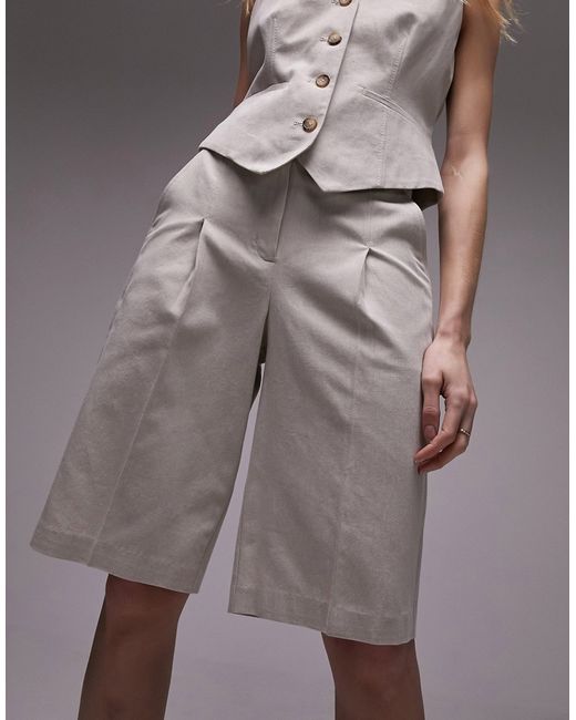 TopShop premium heavy linen shorts ecru part of a set-