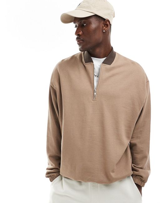 Asos Design oversized half zip sweatshirt with contrast collar