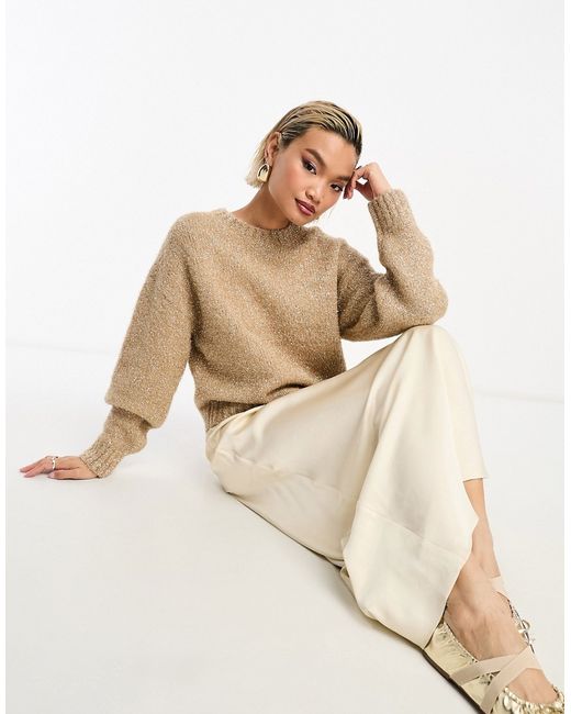 Other Stories alpaca and wool blend sweater beige with golden metallic thread-