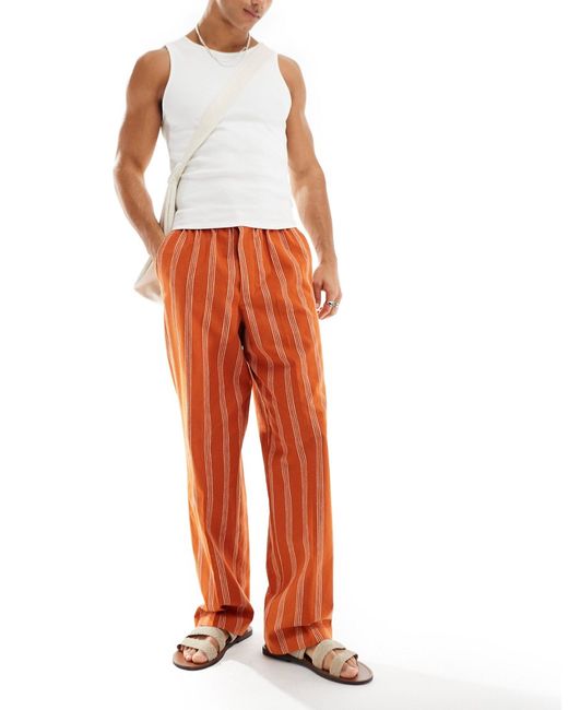 Asos Design smart linen blend wide leg sweatpants stripe-