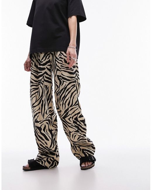 TopShop zebra printed wide leg linen pants monochrome-
