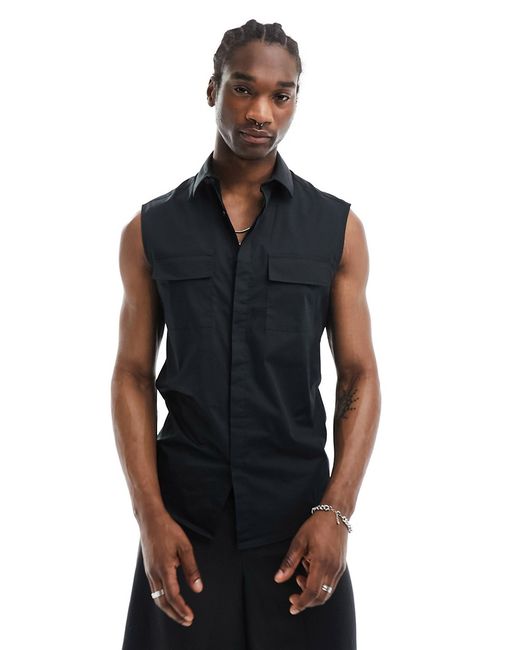 Asos Design sleeveless poplin shirt with pockets