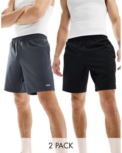 Asos 4505 Icon 7 inch training shorts with quick dry 2 pack black and charcoal-
