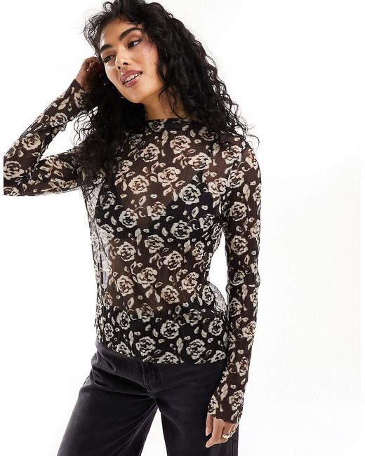 Other Stories long sleeve mesh top floral lace jacquard-