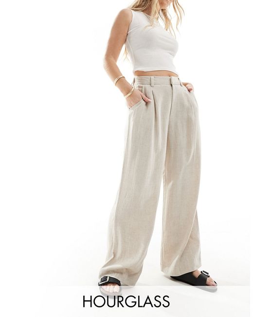 Asos Design Hourglass Wide leg dad pants with linen natural-