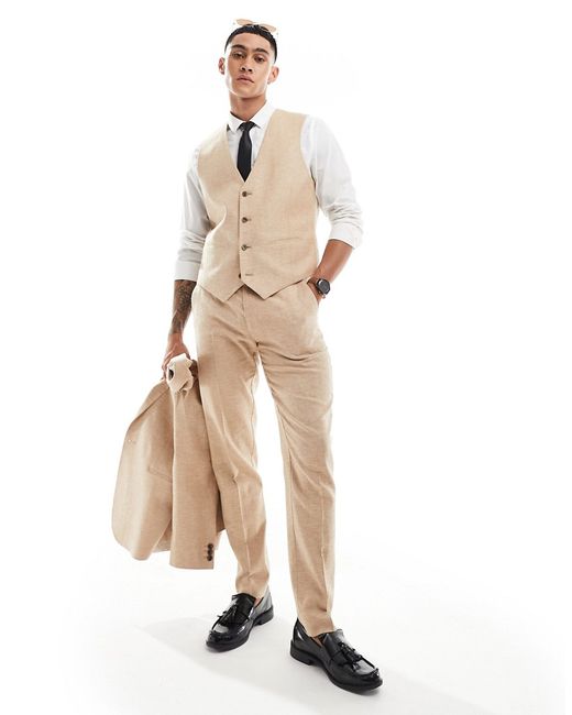 Asos Design slim herringbone suit pants with linen stone-