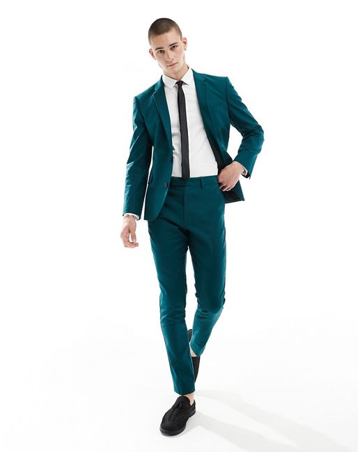 Asos Design skinny linen mix suit pants teal