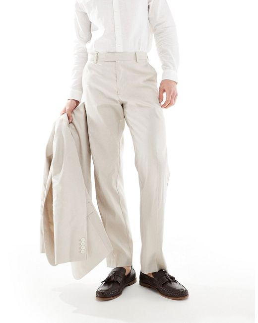 Asos Design straight linen mix suit pants stone-