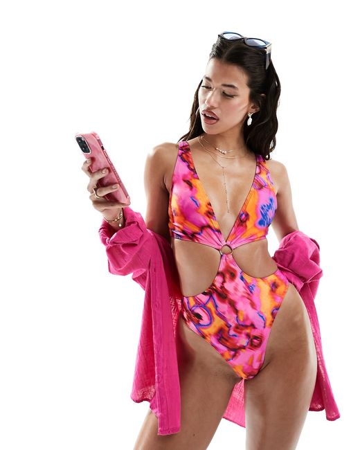 South Beach cut out marble print swimsuit bright abstract