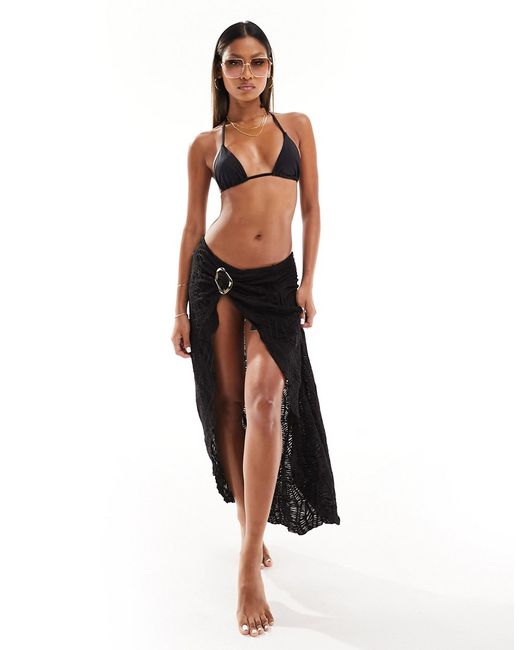 South Beach textured midi beach sarong with gold hardware detail