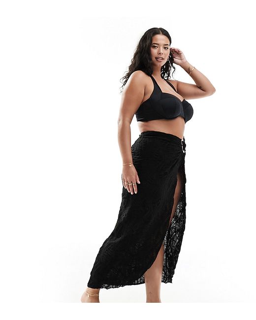 South Beach Curve textured midi beach sarong with gold hardware detail-