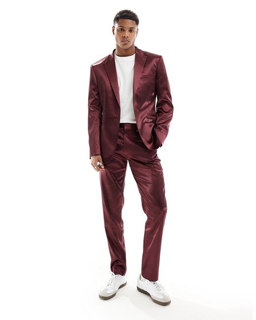 Asos Design skinny satin suit pants burgundy-