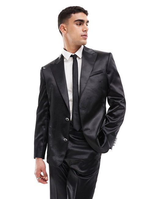 Asos Design slim suit jacket satin with button detail
