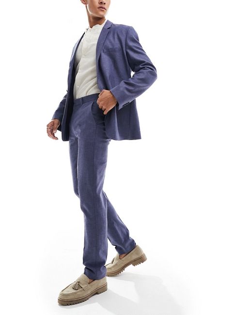 Asos Design slim herringbone suit pants with linen