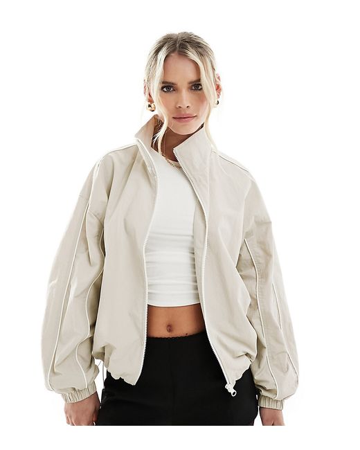 ASOS Petite DESIGN Petite track jacket with piping detail stone-