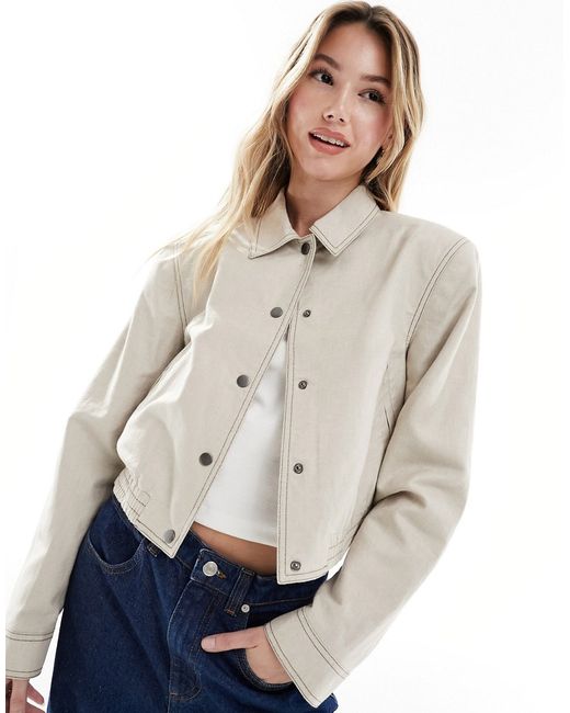 Asos Design linen mix tailored bomber jacket with collar stone-