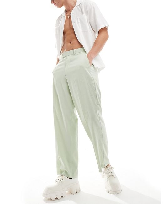 Asos Design linen blend wide leg smart pants sage crinkle