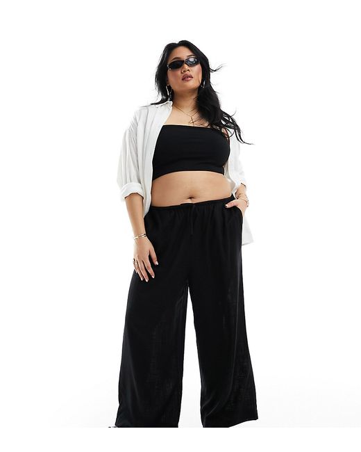 Asos Design Curve wide leg pull on pants with linen