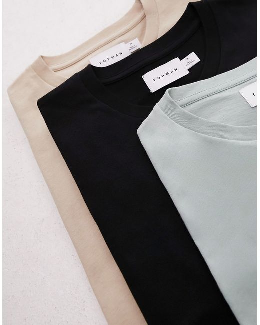 Topman 3 pack classic fit t-shirt black stone and sage-