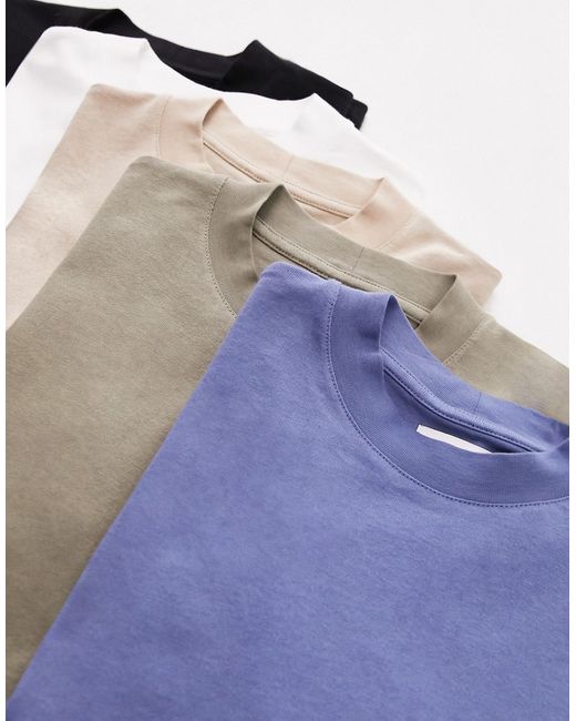 Topman 5 pack oversized fit t-shirt black white blue khaki and stone-