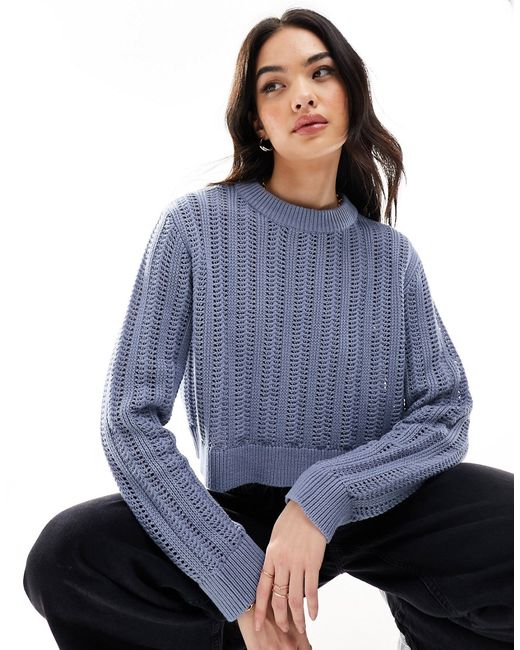 Asos Design crew neck crop sweater open stitch