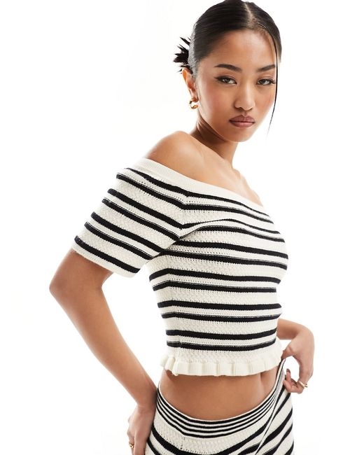 Asos Design knitted stripe bardot top textured stripe-