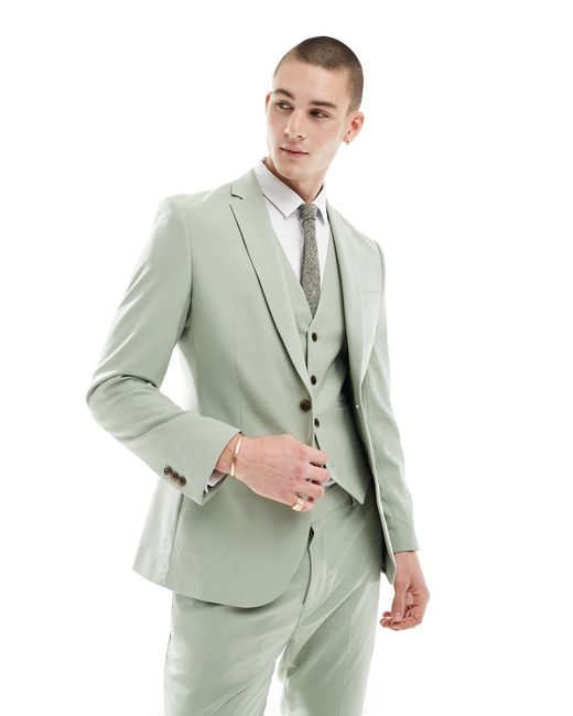 Asos Design skinny suit jacket sage-