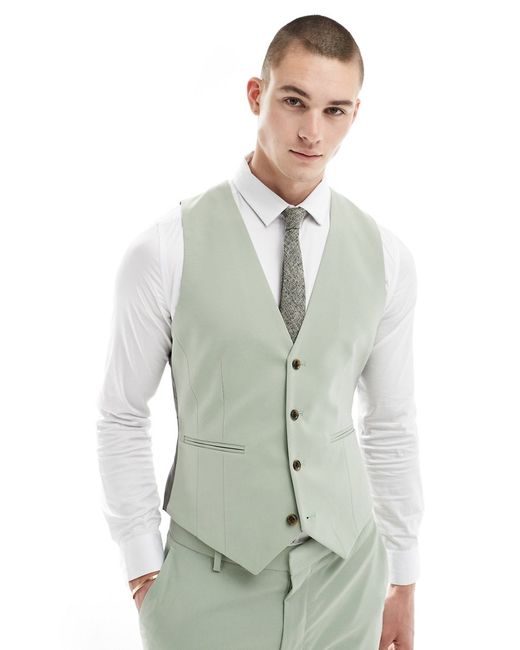 Asos Design skinny suit vest sage-
