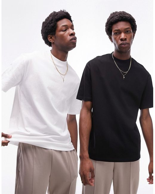 Topman 2 pack oversized fit t-shirt black and white-