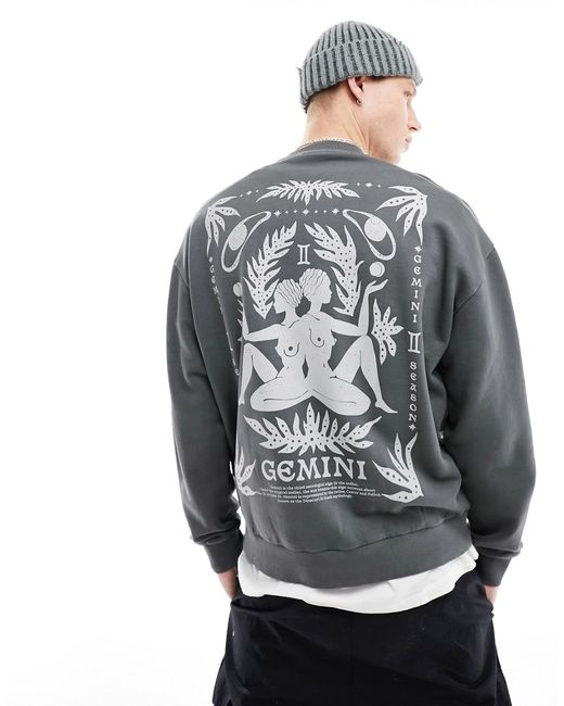 Asos Design oversized sweatshirt washed charcoal with print