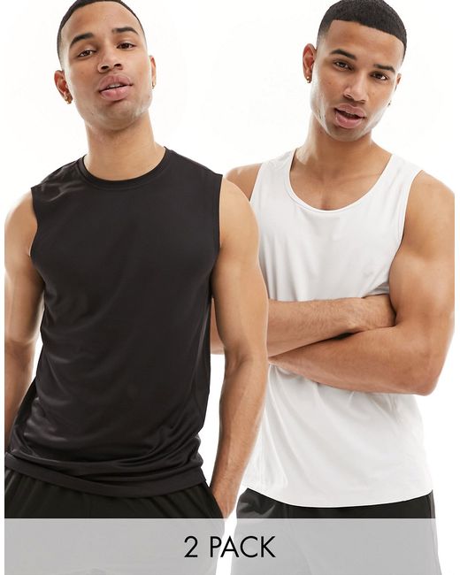 Asos 4505 Icon training sleeveless T-shirt with quick dry 2 pack black and white-