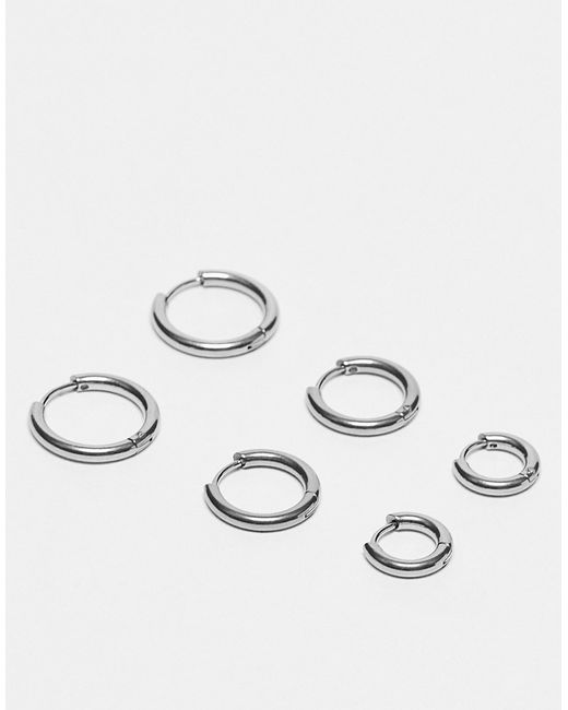 Asos Design 3-pack 9mm and 12mm 14mm waterproof stainless hoop earrings pack