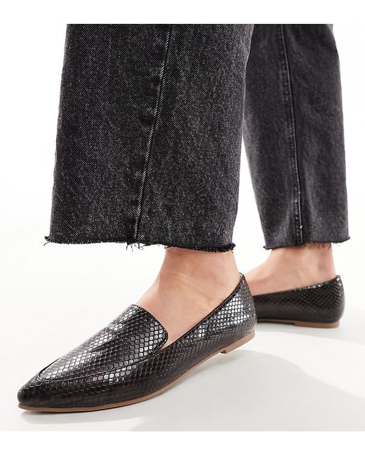 London Rebel Wide Fit pointed flat loafers snake-